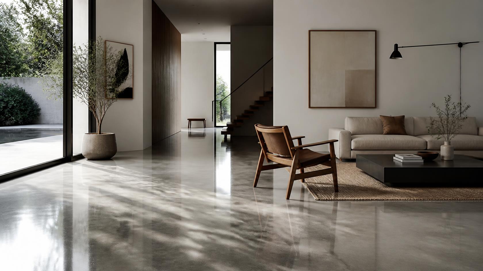 Polished concrete floor in a UK room showing natural concrete aesthetic